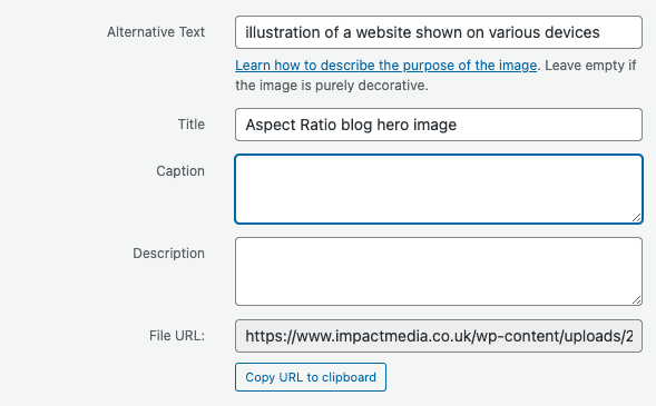 example of wordpress media library details
