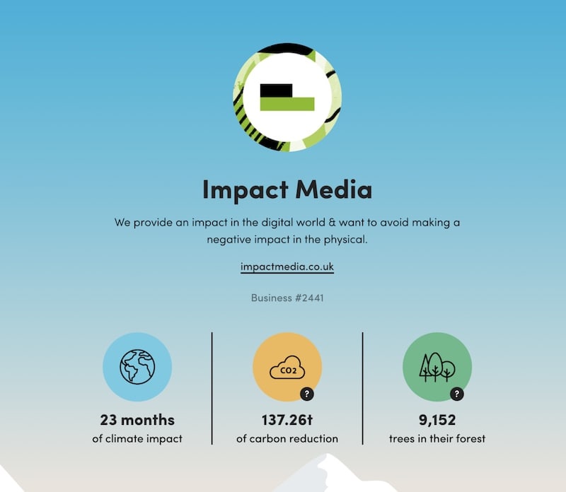 a screenshot of the Impact Media Ecologi profile page