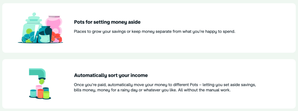 Monzo service features with illustrations