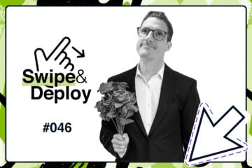 Swipe & Deploy 46 blog hero image of a man holding a bouquet of flowers.