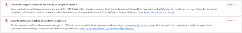 audience warnings in google ads